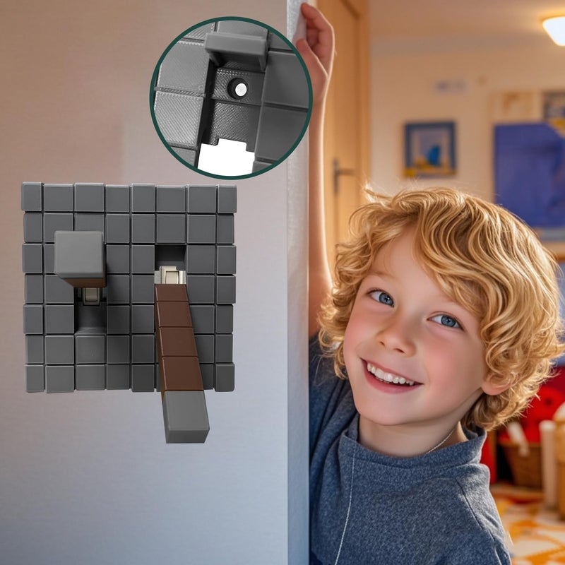 EumbHoa Pixel Block Light Switch Cover Plate, Double Gang Toggle, Screwless Flip Panel, 3D Gaming-Style Wall Decor, Two Interchangeable Levers,Gift for fans(Gray) - Image 2